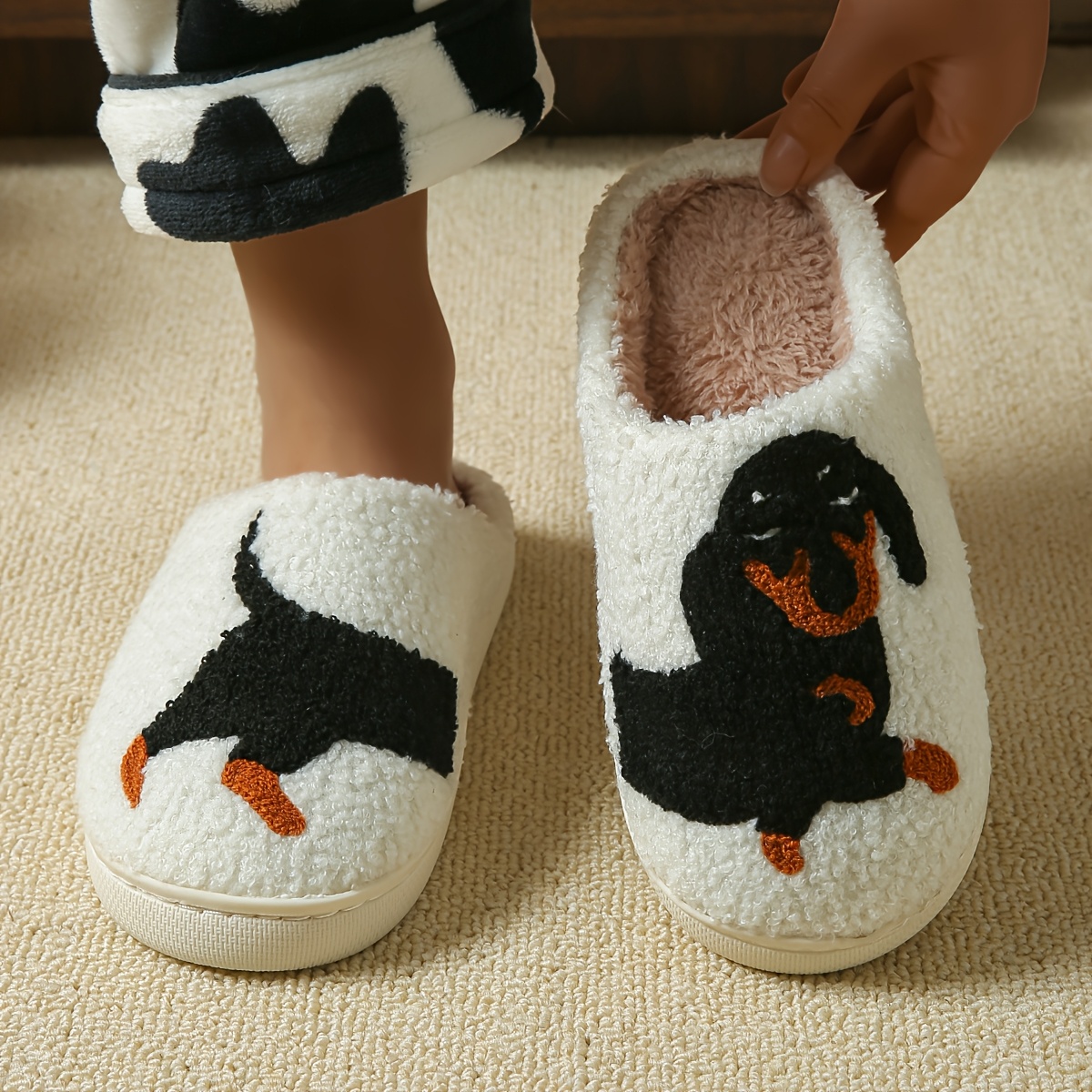 cozy cartoon dachshund slippers men women non slip warm Temu