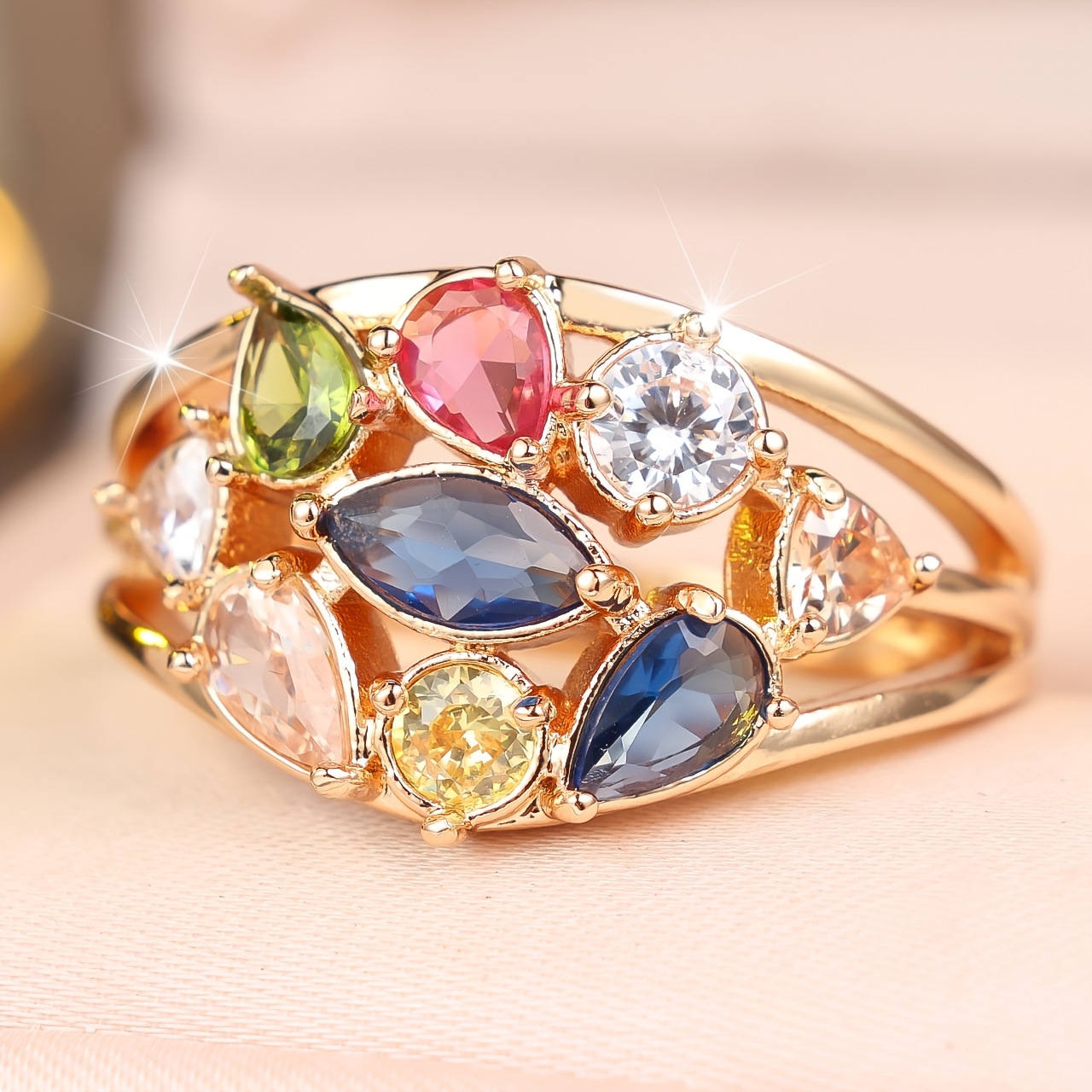 Unisex Colorful Synthetic Cubic Zirconia Inlaid Ring