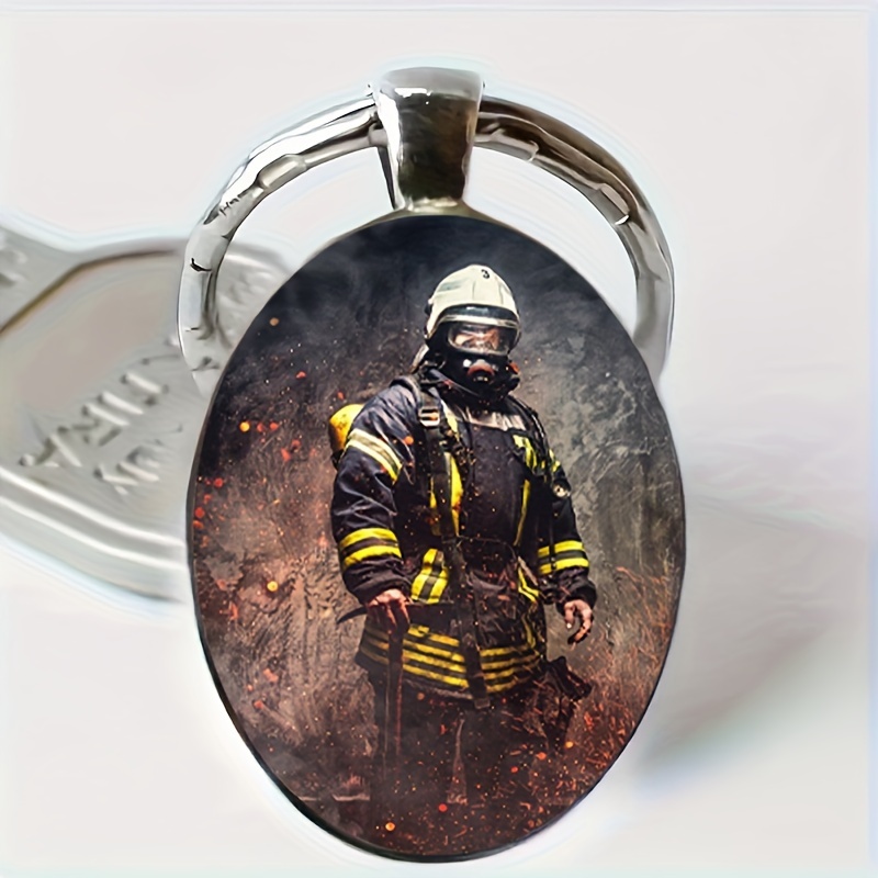 

1pc Firemen Oval Keychain, Fashion Creative Pendant Keyring, Car Bag Accessory