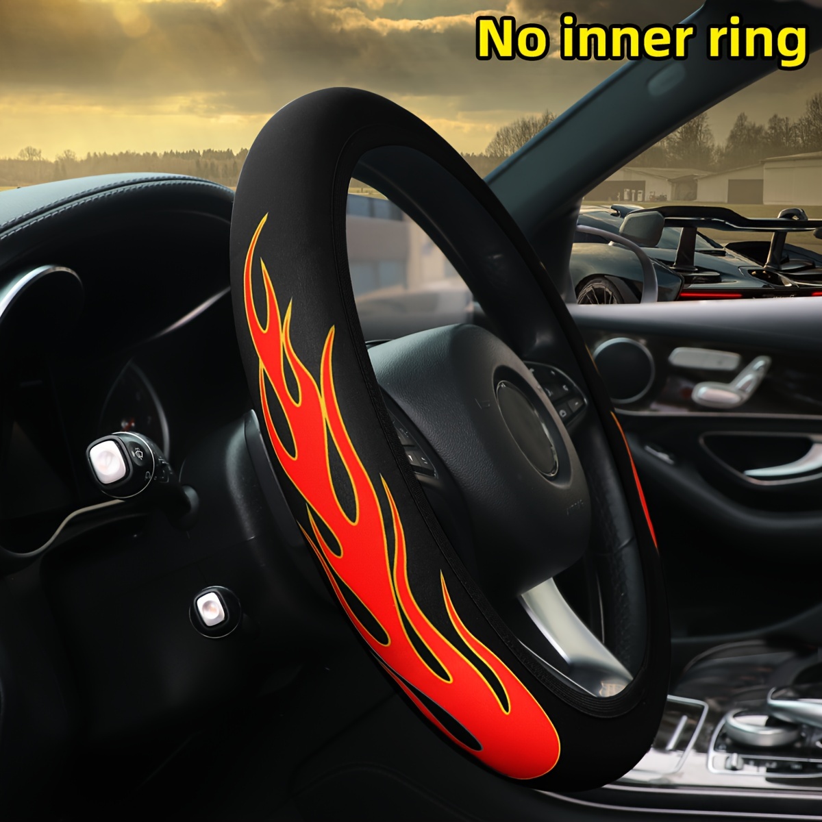 

Flame Pattern Polyester Fiber Steering Wheel Cover, No Inner Circle, Anti-slip Waterproof Car Accessory, Fits 14.5-15 Inch D-type And Round Steering Wheels.