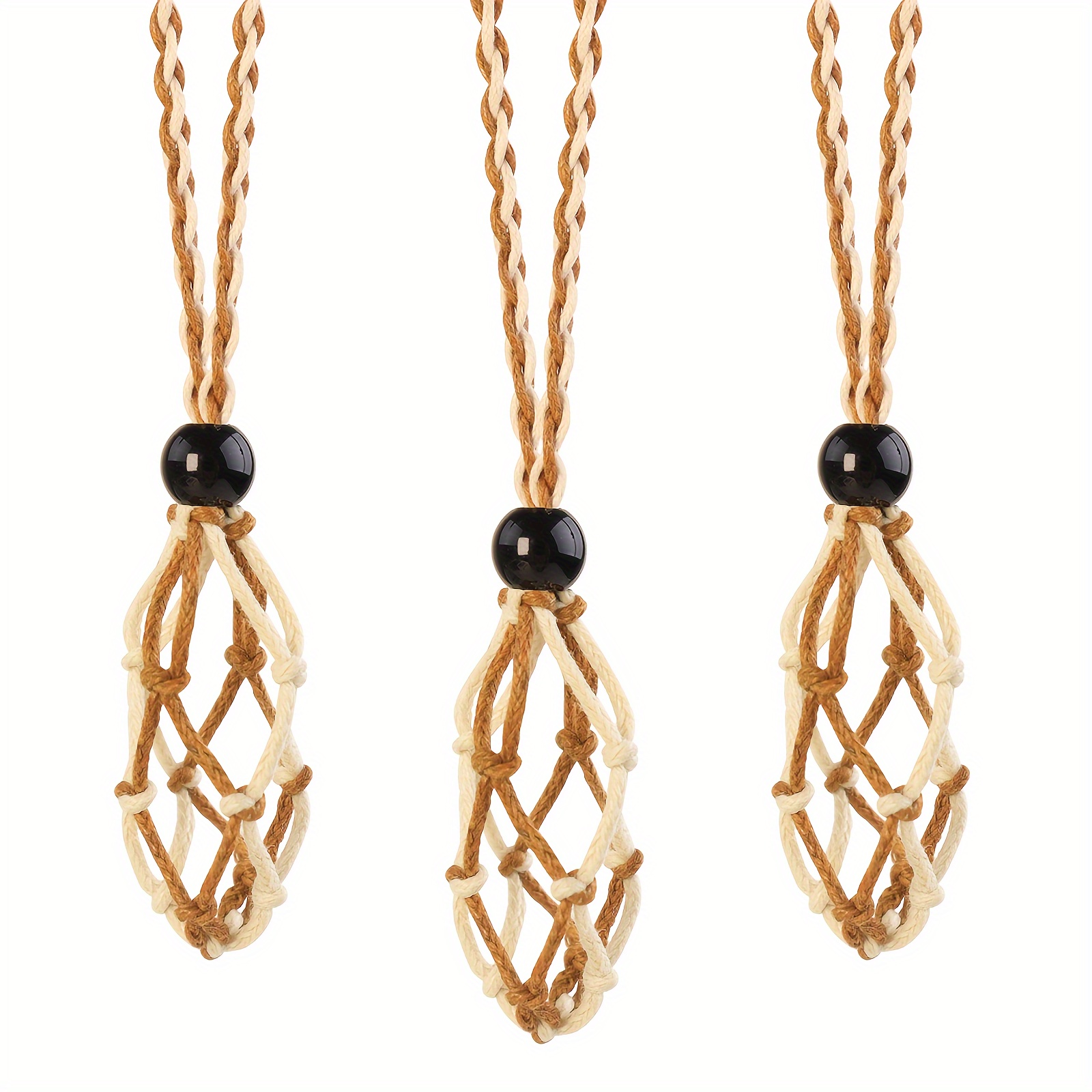 3pcs Crystal Cage Necklace Holder Cord with Adjustable Length