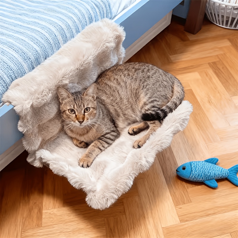 TEMU Multi- Hanging Cat Bed, Soft Faux Rabbit Fur Plush Cat Hammock With Strong Metal Hooks, Removable Washable Cushion, Space Saving Cat Perch For