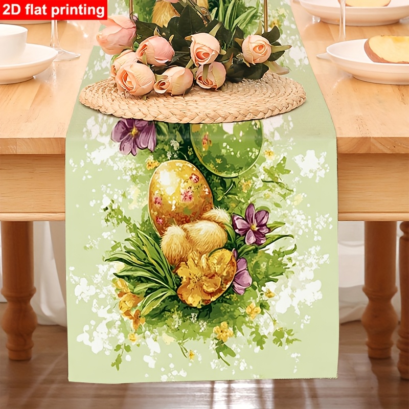 A Tablecloth Featuring Easter Bunnies And Colorful Eggs, With Spring Floral Patterns - A Table Decoration, Cute Bunnies With Vibrant Eggs, Perfect For , Spring Table Setting, And Party Tableware Decor