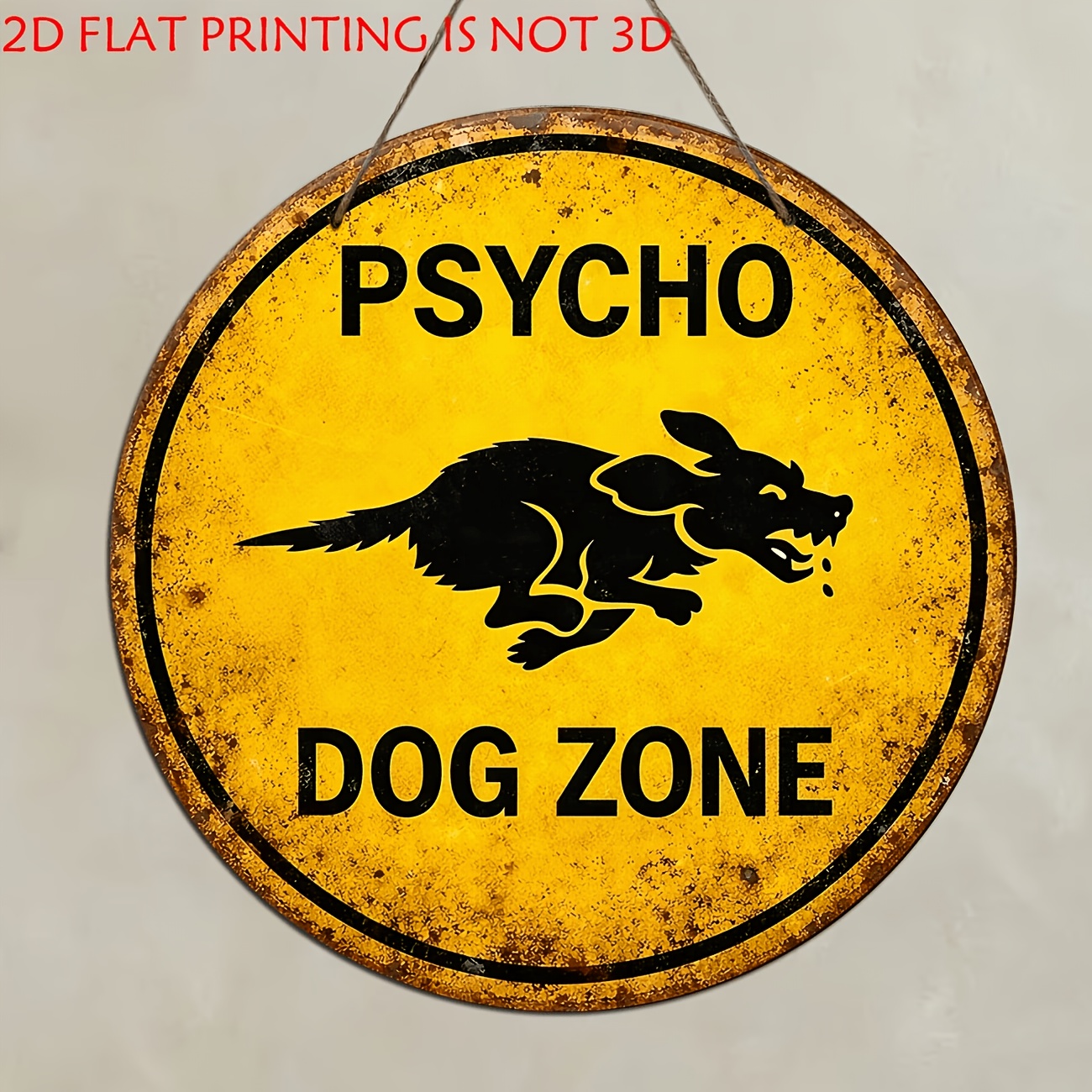 TEMU 2d Flat, 2d Flat Vintage Round Wooden Sign, Vintage Yellow Background "beware Of Dog" Round Wooden Hanging Sign, Yard Gate Kennel Fun Warning