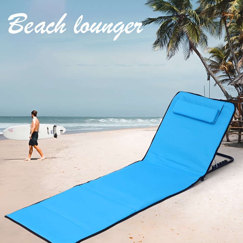 

Adjustable Folding Beach Lounger Chair, Oxford Fabric, 5-position Recline, Moisture-proof Pad, Ideal For Camping & Seaside Relaxation