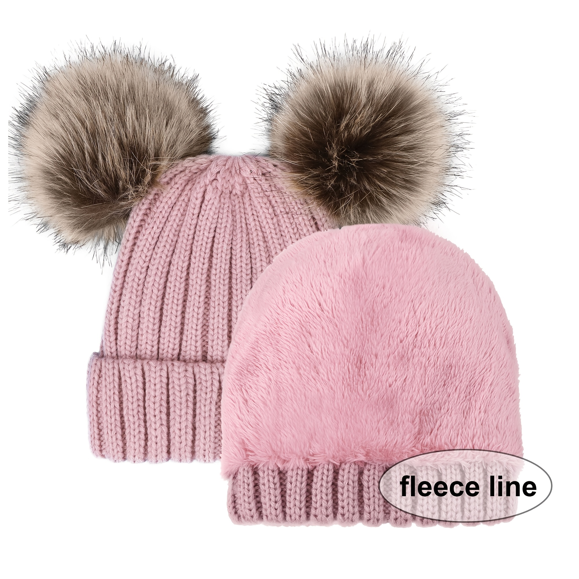 

Mini Beanie Hat Soft Winter Hat Plush Lined Winter Hat Cuddly Ball Pom Pom Ears Knit Hat Warm Beanie Hat