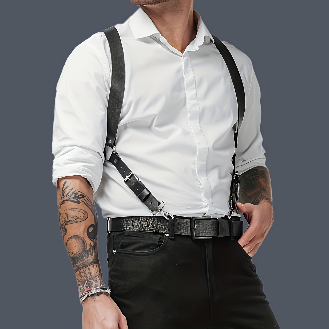 Fashion Body Chest Harness Adjustable Men's Faux Leather Vest Straps Braces  Sexy Men Women Body Suspenders : : Clothing, Shoes & Accessories