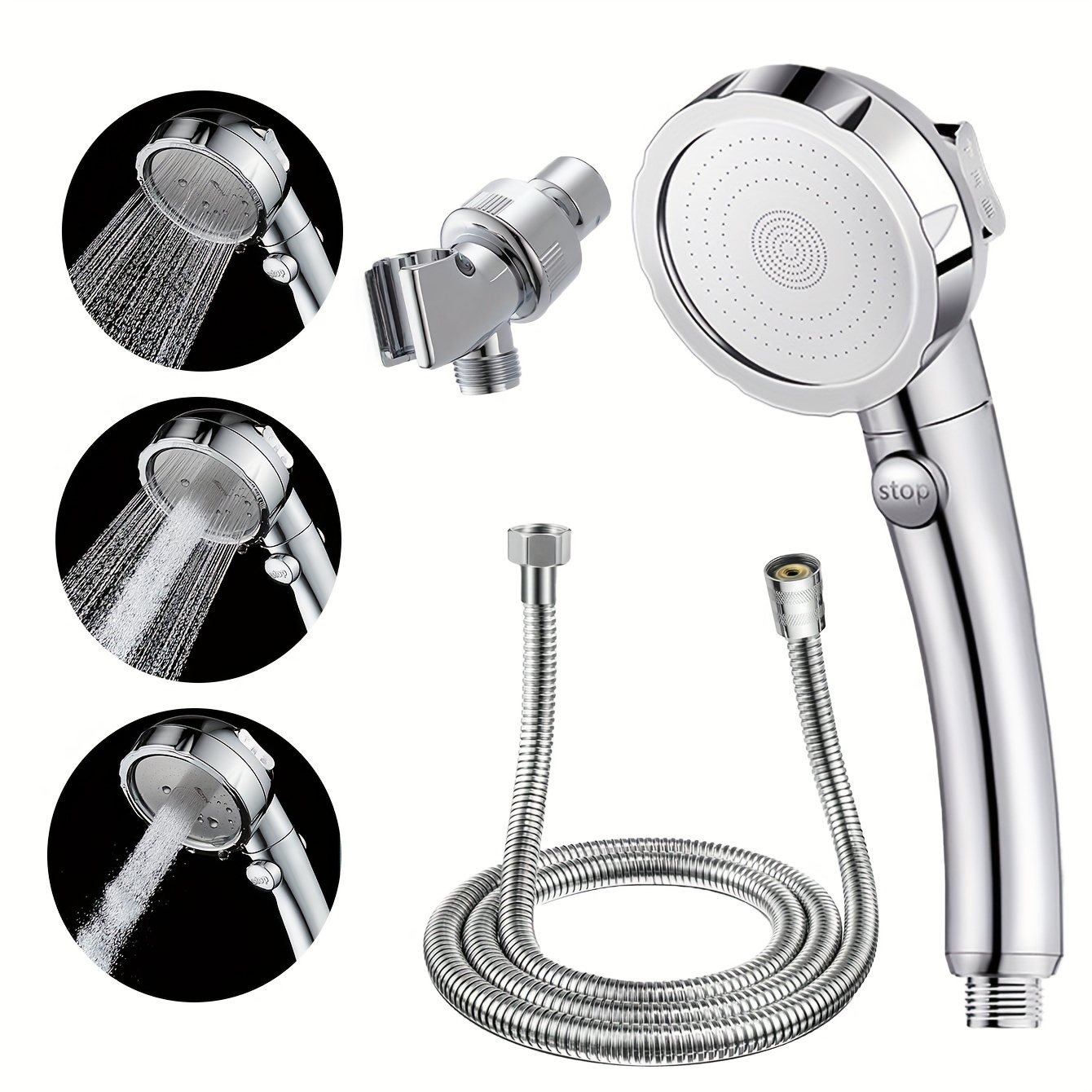 Image of 1set High Handheld Showerhead Wth Pause Nd3 Spray , Etachable Shower With Adjustable Ange Standandhos,perfect Forbathromacesones And Suple,for Shower Or Bathtub Use Only,for Shower Use Only
