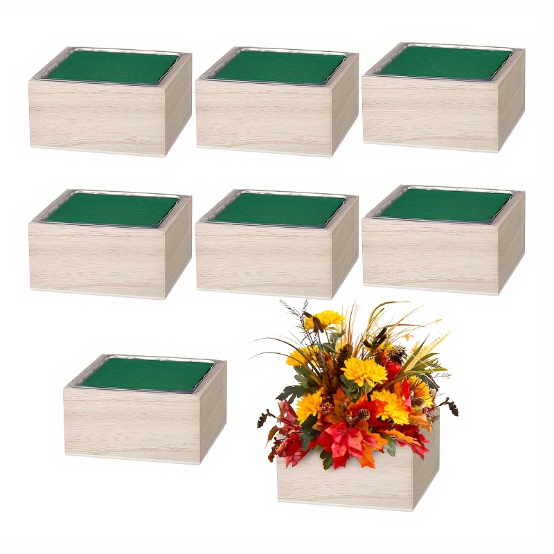 

8 Set 4''x4''x2'' Wood Planter Box For Centerpieces Square Wood Planter Box With Removable Plastic Liner Floral Foam Blocks Cube Wood Boxes For Wedding Garden Home Decor, Country Style (wood Color)
