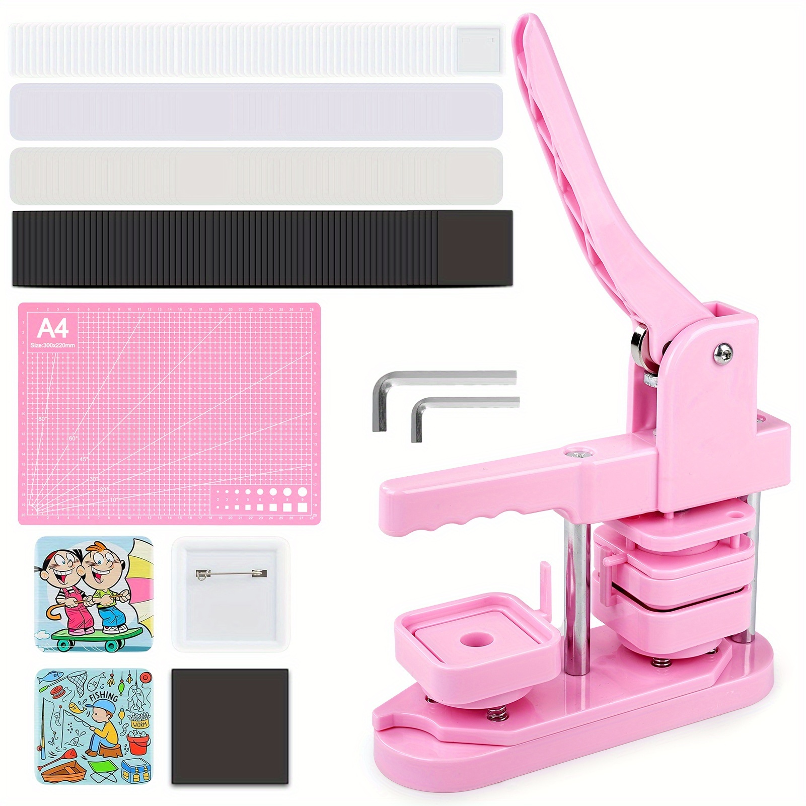 TEMU 100-supply (100 Sets) Square Photo Button Maker Kit With 2"x2" Button Press Machine, Plastic Diy Fridge & Craft Button Making Kit (metal Cover,