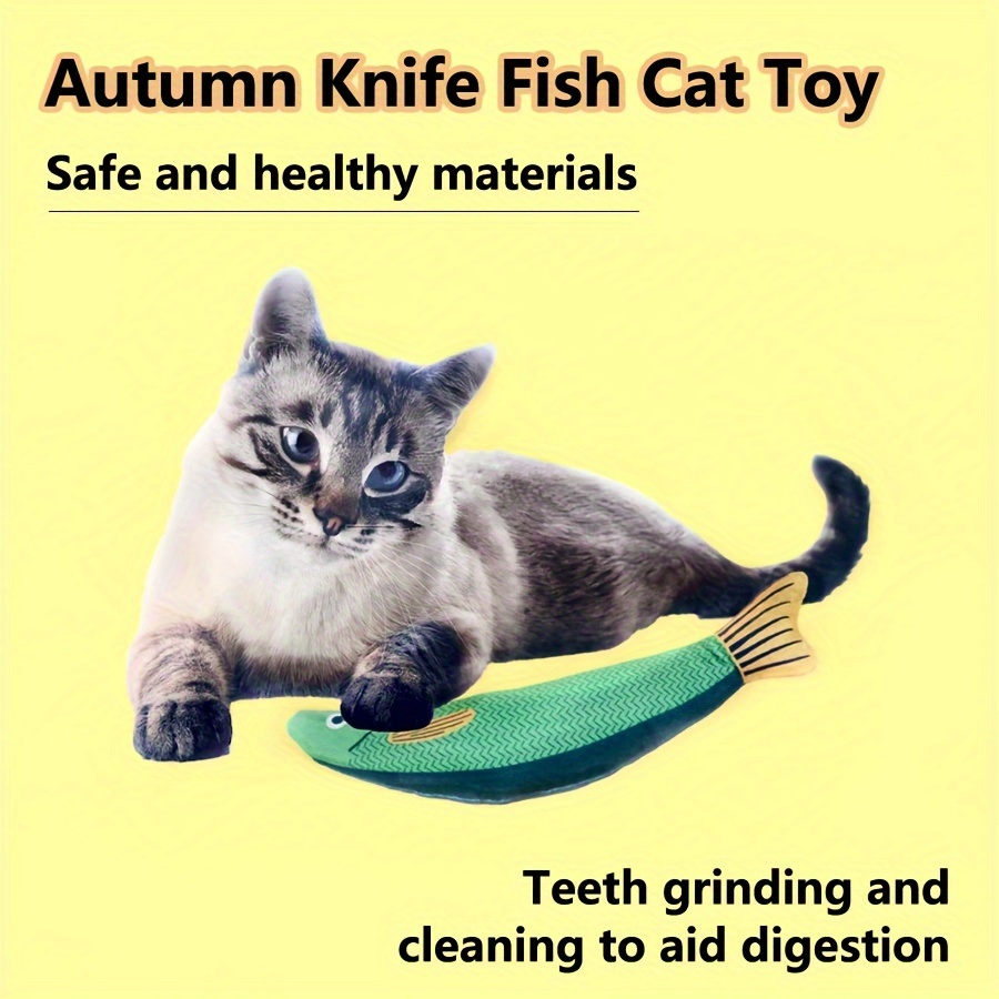 

Durable Plush Pet Fish Toy For Cats - Realistic Autumn Knife Design, Scratch & Chew Resistant, Interactive Play And Dental Health