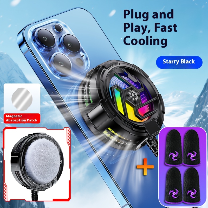 [sin batería] ventilador de enfriamiento para teléfono usb,   la tecnología de enfriamiento por hielo - radiador portátil para teléfono, soporta carga usb-c,   para todo tipo de teléfonos, disipación rápida de  , diseño compacto,   para hogar,  