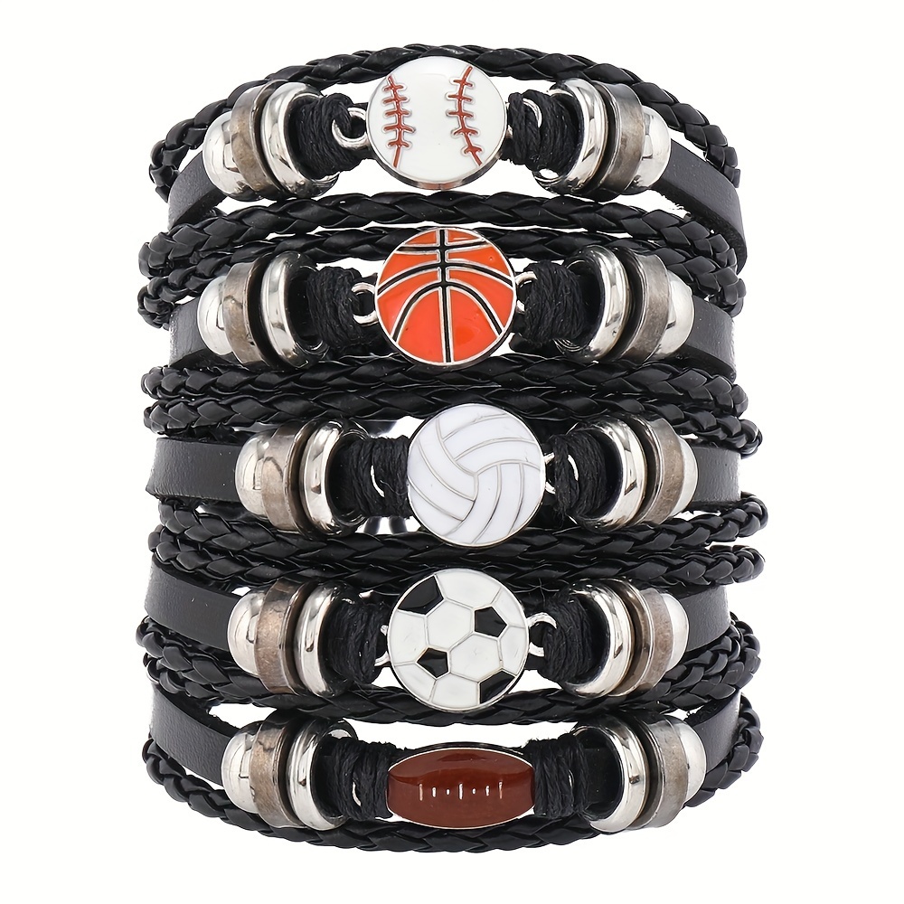 

5pcs/set, Punk Style Braided Pu Leather Bracelets Set, Fashion Round Multicolor Alloy Accessories