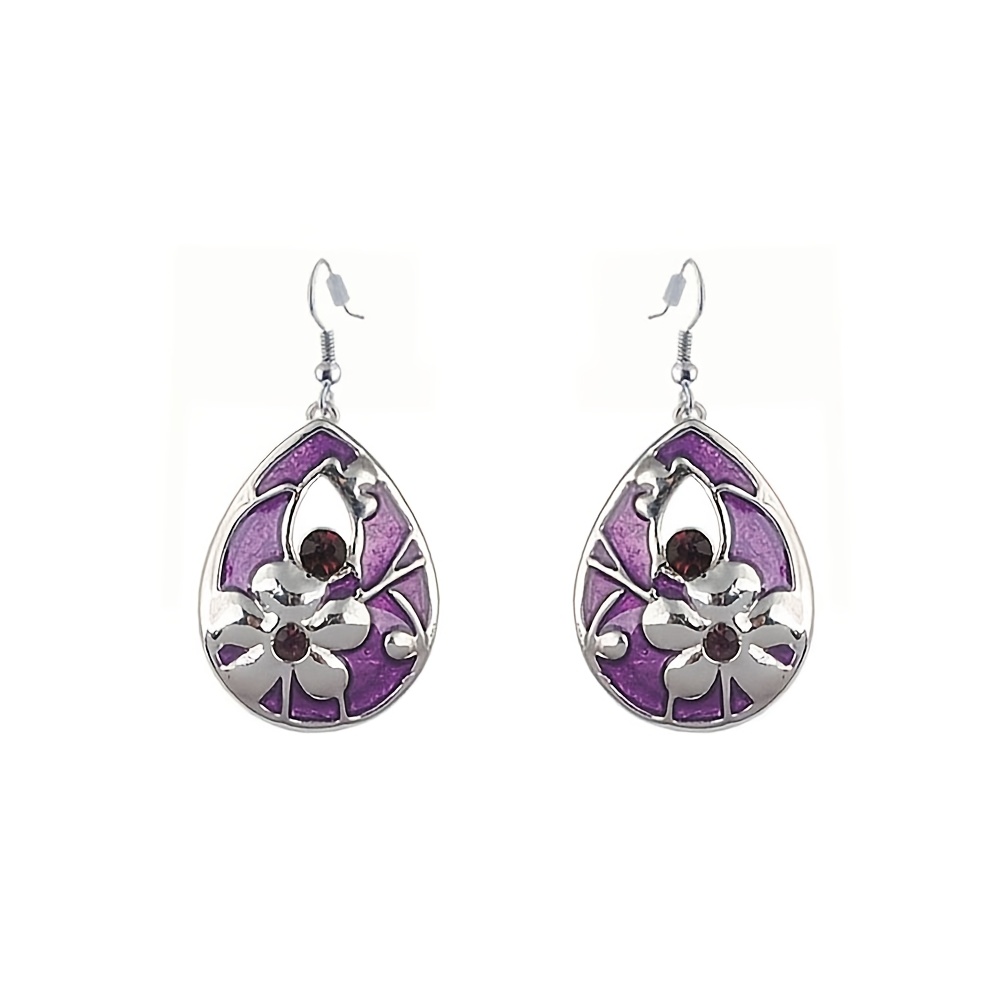 TEMU Women's Trendy Charm Earring Water Drop Shape Rhinestone Enamel Fashion Jewelry Accessory Alloy Oil Water Drop Earrings