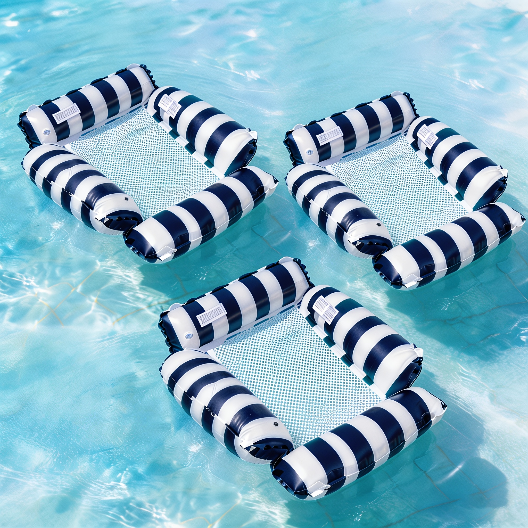 2 3pcs adult inflatable pool float bed floating pool chair with cooling mesh 110cm 43 3in portable foldable seat beach vacation essential striped adult float bed inflatable swim ring