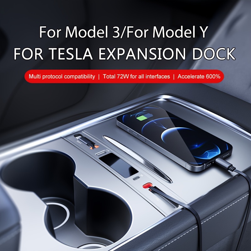 Tesla Model 3 Y USB-HUB-Adapter für die Mittelkonsole mit  Umgebungsbeleuchtung