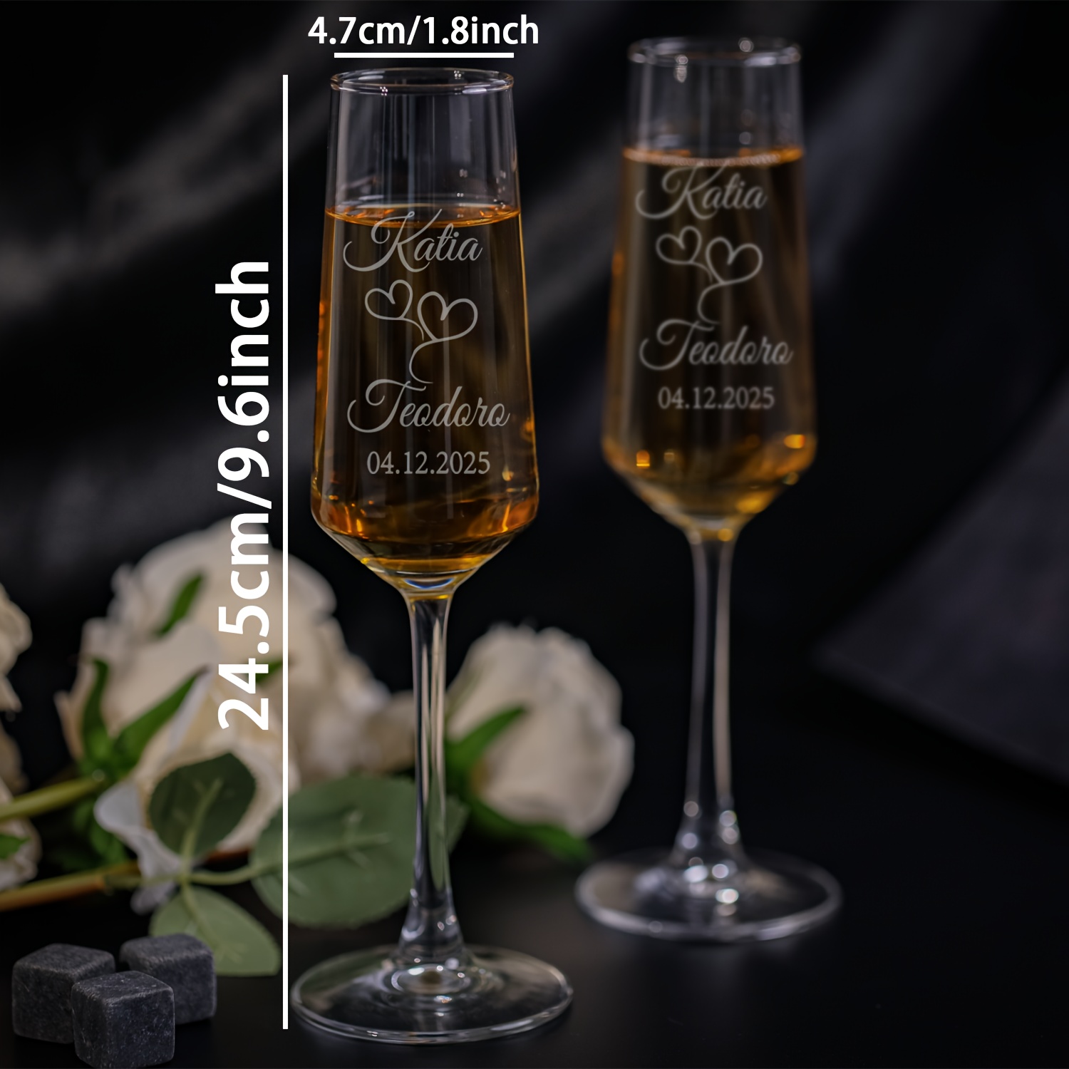 TEMU Personalized Wedding Champagne Flutes - Can Engrave Names And Dates, Elegant Reusable Glass Champagne Glasses For Bride And Groom, Dishwasher
