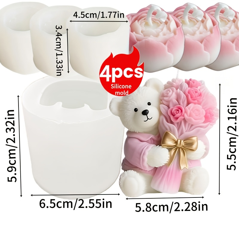E-shop 4-teiliges Seifenformen-Set, DIY Blumenkerzen/Harz/Seifenflüssigkeit & Gipsformen, Blumenformen inklusive Rose, Bärenblume Knospendesigns |