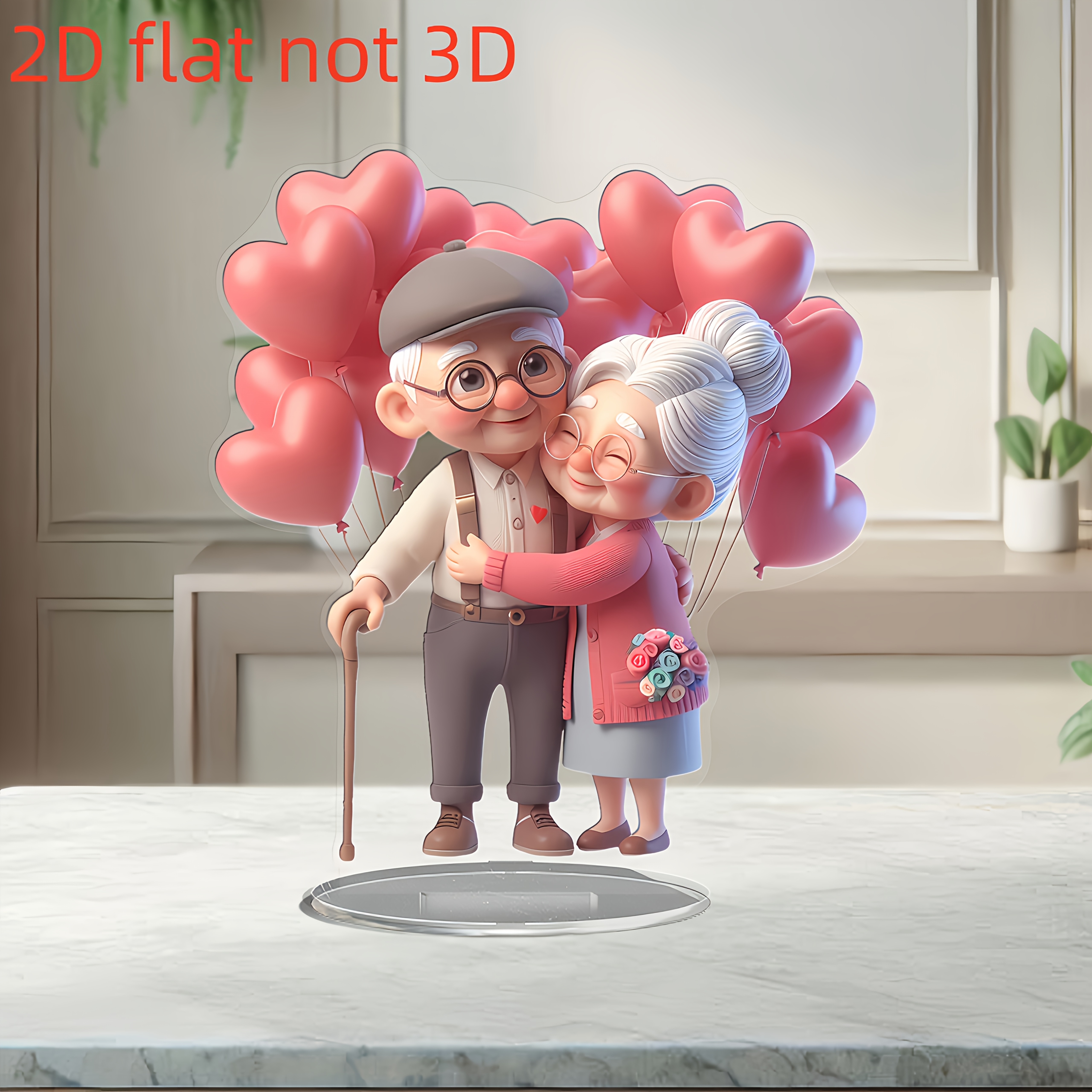 

1pc Crystal Elderly Couple With Heart-shaped Balloon Table Decoration, 7.8 Inch X7 Inch- Home And Office Romantic , Perfect Valentine's Day Gift, , Family Theme, Use, No Text