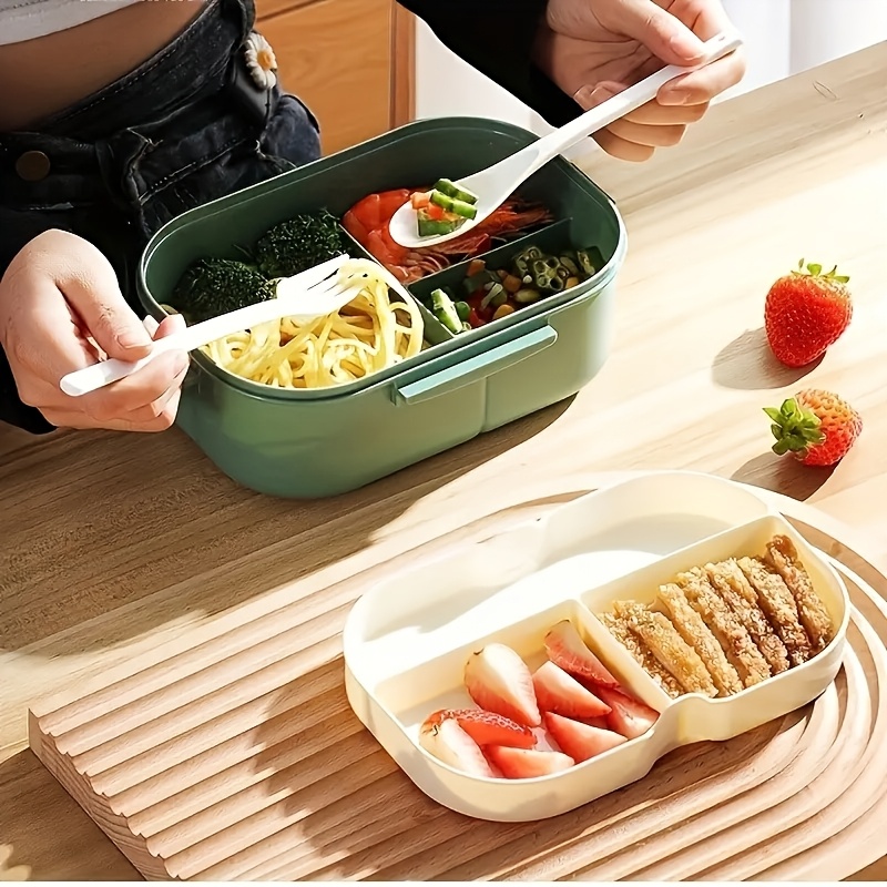 2 tier portable lunch box with spoon fork microwave safe bpa free plastic food container for teens office workers ideal for school classroom canteen use home kitchen supplies back to   details 1