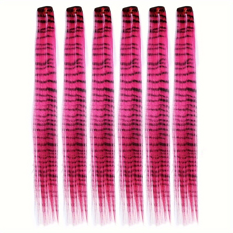 TEMU Lot de 6 bandes de 18 pouces, perruques synthétiques à cheveux raides à imprimé rayures de zèbre noires, postiches, extensions de cheveux à ,
