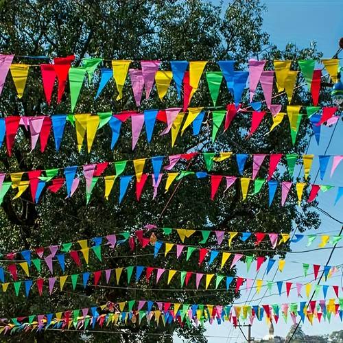 300pcs random color colorful hanging flags red yellow blue green pink ideal for home party decor garden and outdoor activities vibrant flag setup polyester material