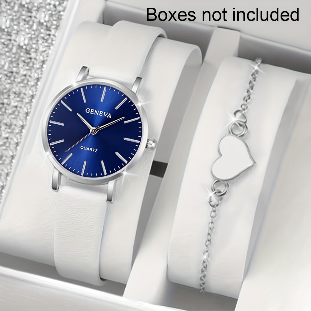 

2pcs/set Women's Casual Business Quartz Watch Analog Pu Leather Wrist Watch & Heart Bracelet, Valentine's Day Gift For Her