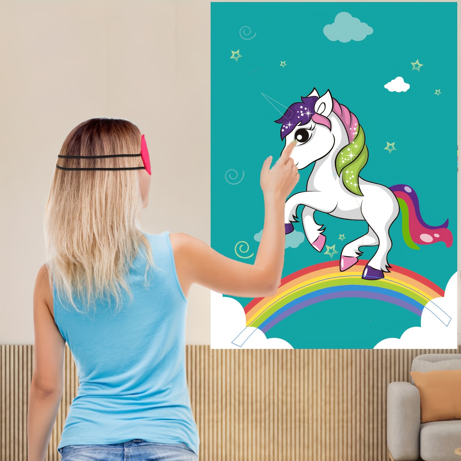 

Unicorn Corner Pin Game - 34pcs Party Activity With Eye Masks, Room For Christmas, Halloween, Thanksgiving