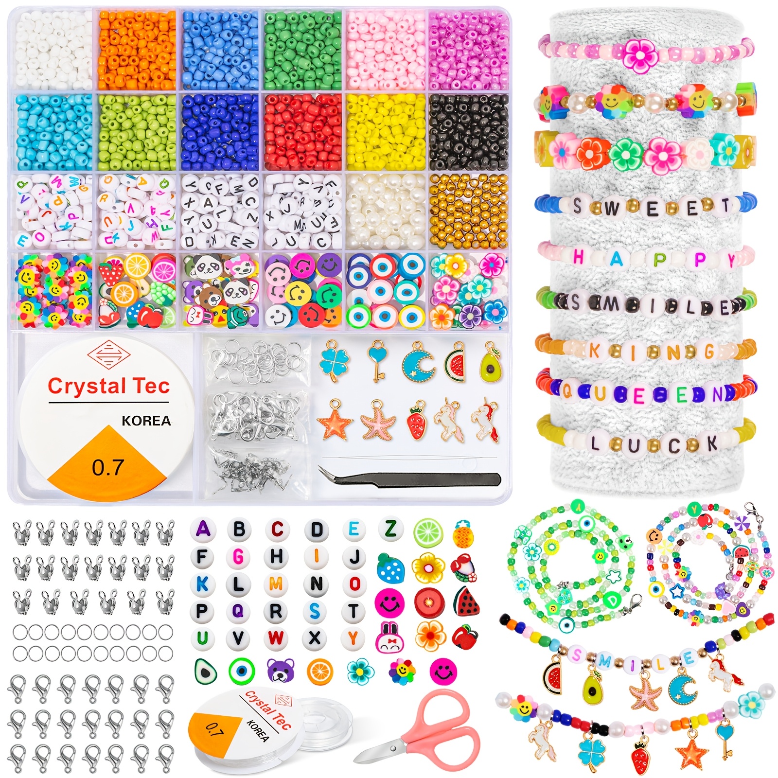 TEMU Jewelry Making Kit With 4mm Beads, Glass Bead Bracelet Making Kit, With Polymer Clay Bead Pendants And Letter Beads, For Making Jewelry Bracelets Necklaces