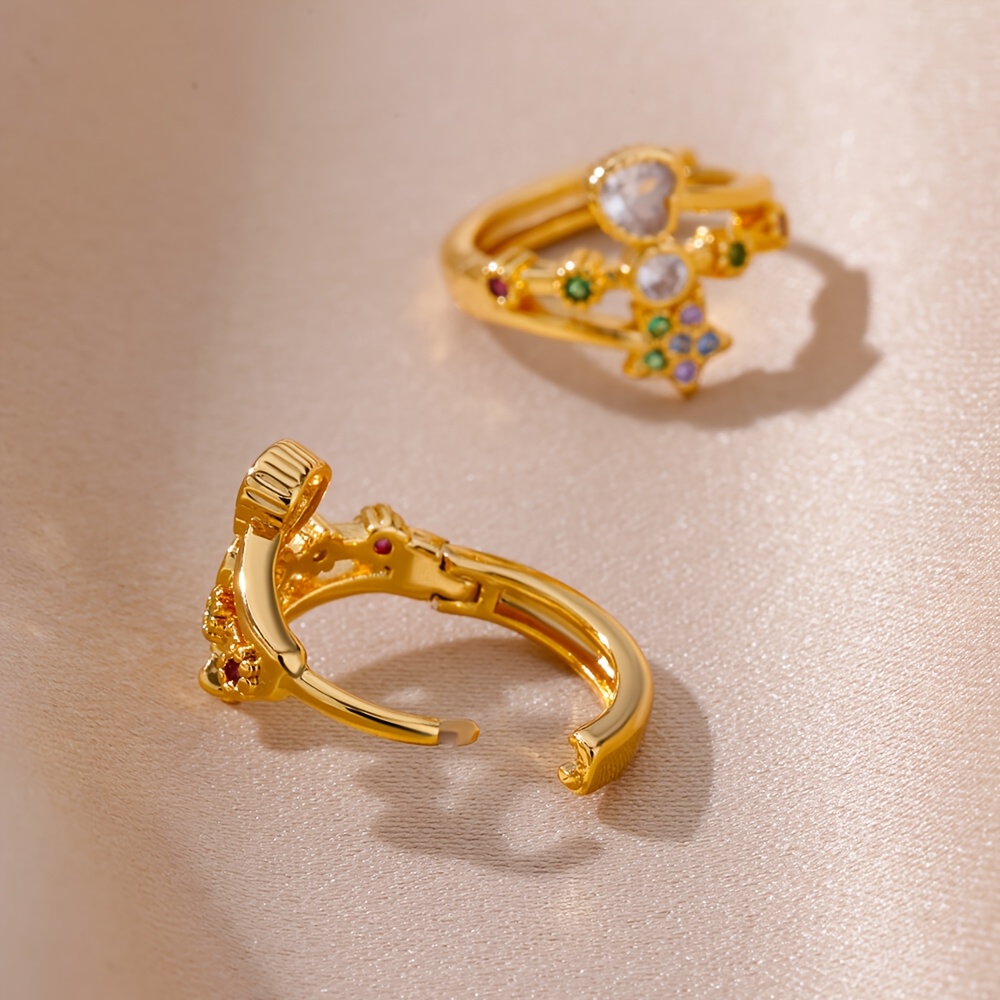 Mini créoles avec fleurs et cœurs en zircone synthétique colorée_voghion.com
