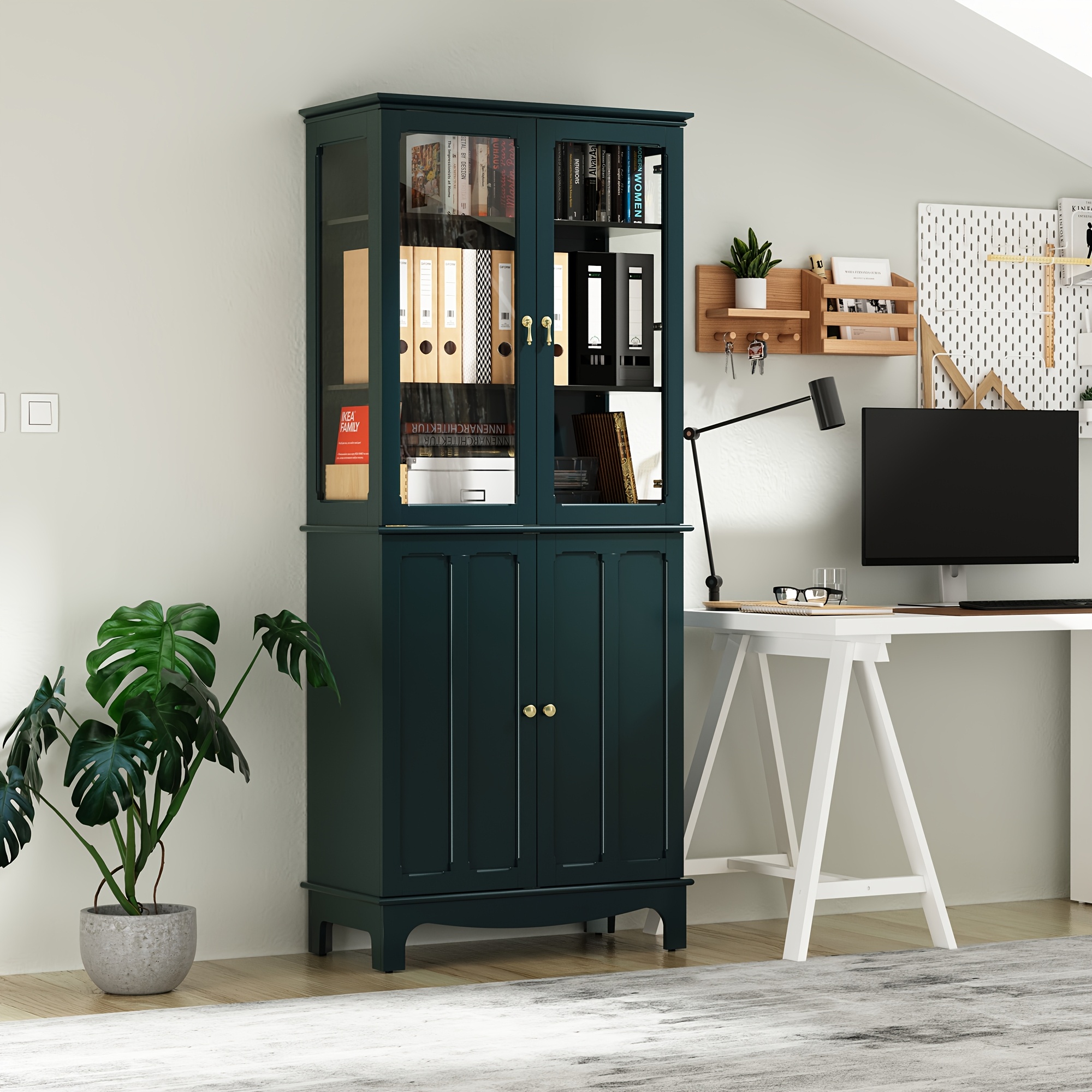 Multi-functional Kitchen Tall Cabinet With Worktop, Door Panel & Shelves, Food Storage Organizer, Suitable For Dining Room, Laundry Room & Living Room, Optional