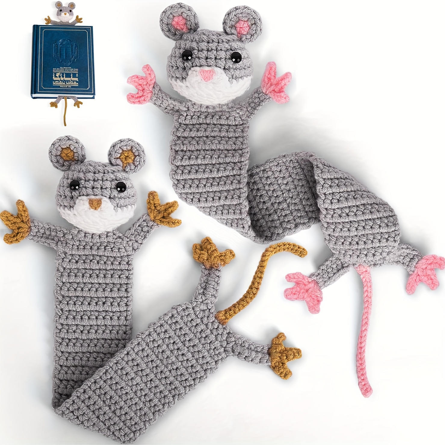 

2pcs Crochet Mouse Bookmarks Kit, Diy Yarn Knitting Craft Set For Beginners With Video Tutorial & Instructions, All Fabric Animal Knitting Pack, Yarn Crochet