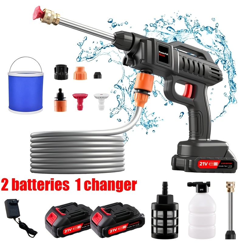 Image of 60 Bar/870 Psi High Pressure Washer, Portable High Pressure Washer, Electric Car Wash Machine, 1500w Motor, Includes 3 Nozzles, 2 Batteries, 5m Hose, 1 Charger, Idea