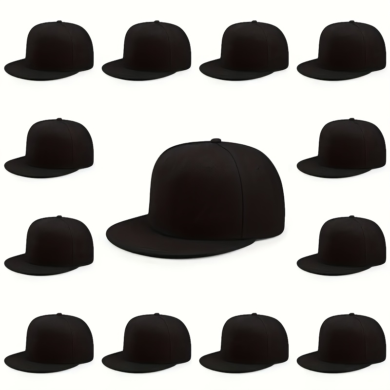 TEMU 13 casquettes de baseball noires ajustables, casquettes hip-hop à bord plat, parfaites pour le streetwear décontracté et les activités de ,
