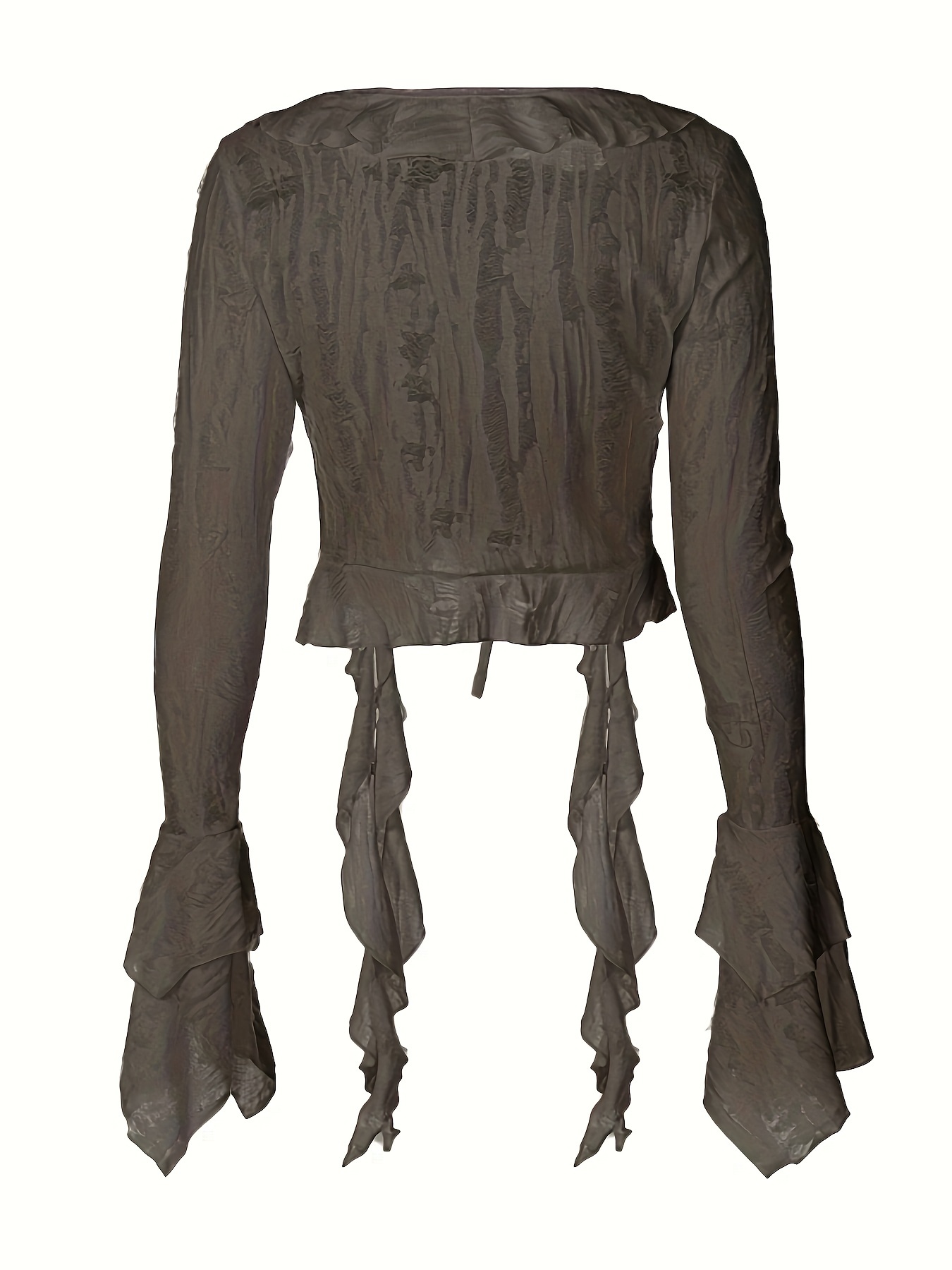 solid ruffle trim split hem t shirt y2k flared long sleeve