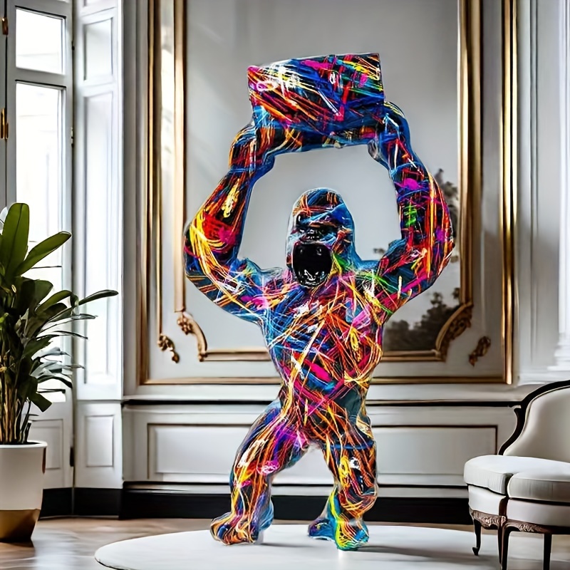 Image of Creative Nordic Animal Gorilla Resin Sculpture Art Statue For Home Decor In Bedrooms, Living Rooms, And Offices.