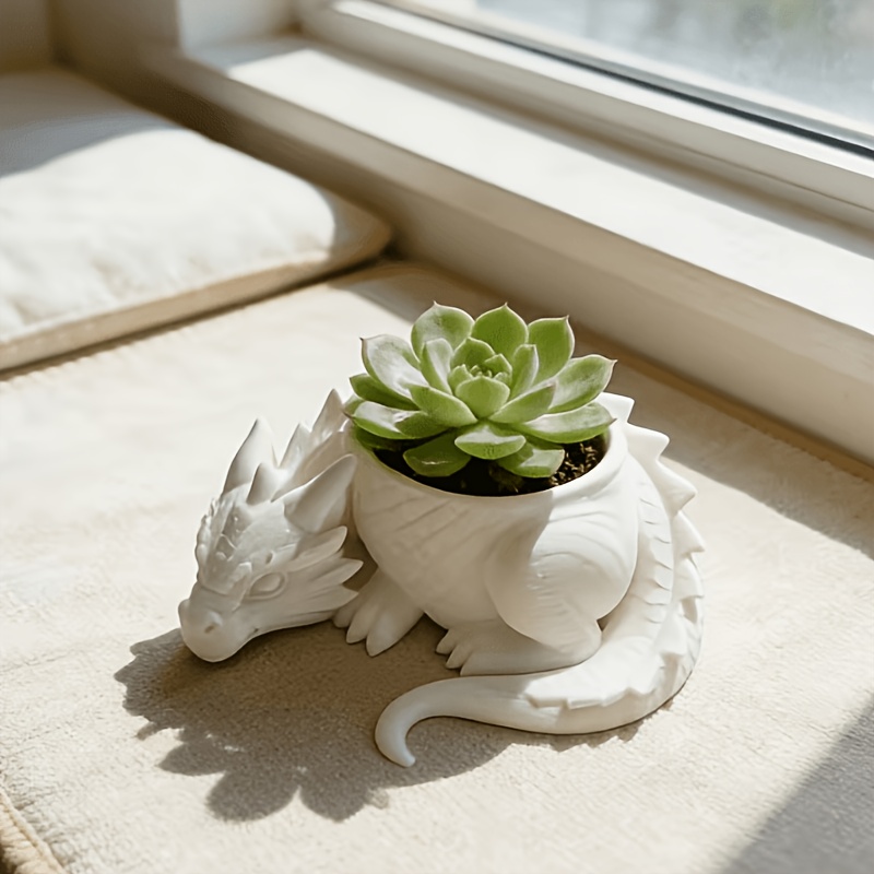 white 1pc baby dragon desktop succulent planter desktop statue office ornament desktop decoration suitable for home office and bedroom thickened material   multi functional storage   supplies plant  