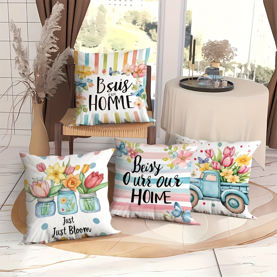 

4pcs, Striped Throw Pillow Covers, Short Plush Printing Craft, Polyester Material Washed, Suitable For Home Decoration, Living Room Sofa, Bedroom, Office, Cushion Cover, Without , Suitable For All