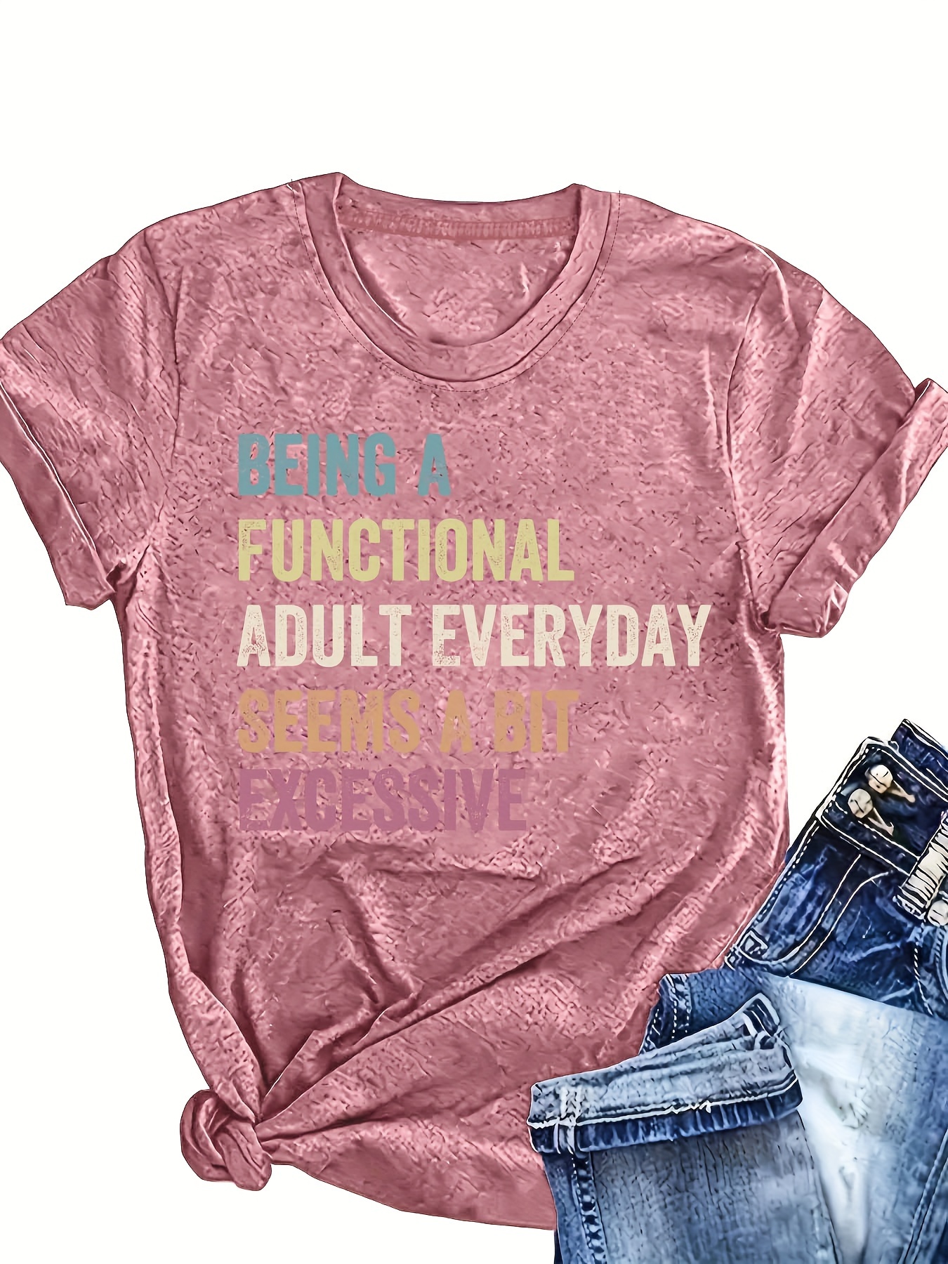 Plus Size Functional LetterPrint T-Shirt, Casual Crew Neck Short Sleeve T-Shirt For Spring & Summer, Women's Plus Size Clothing