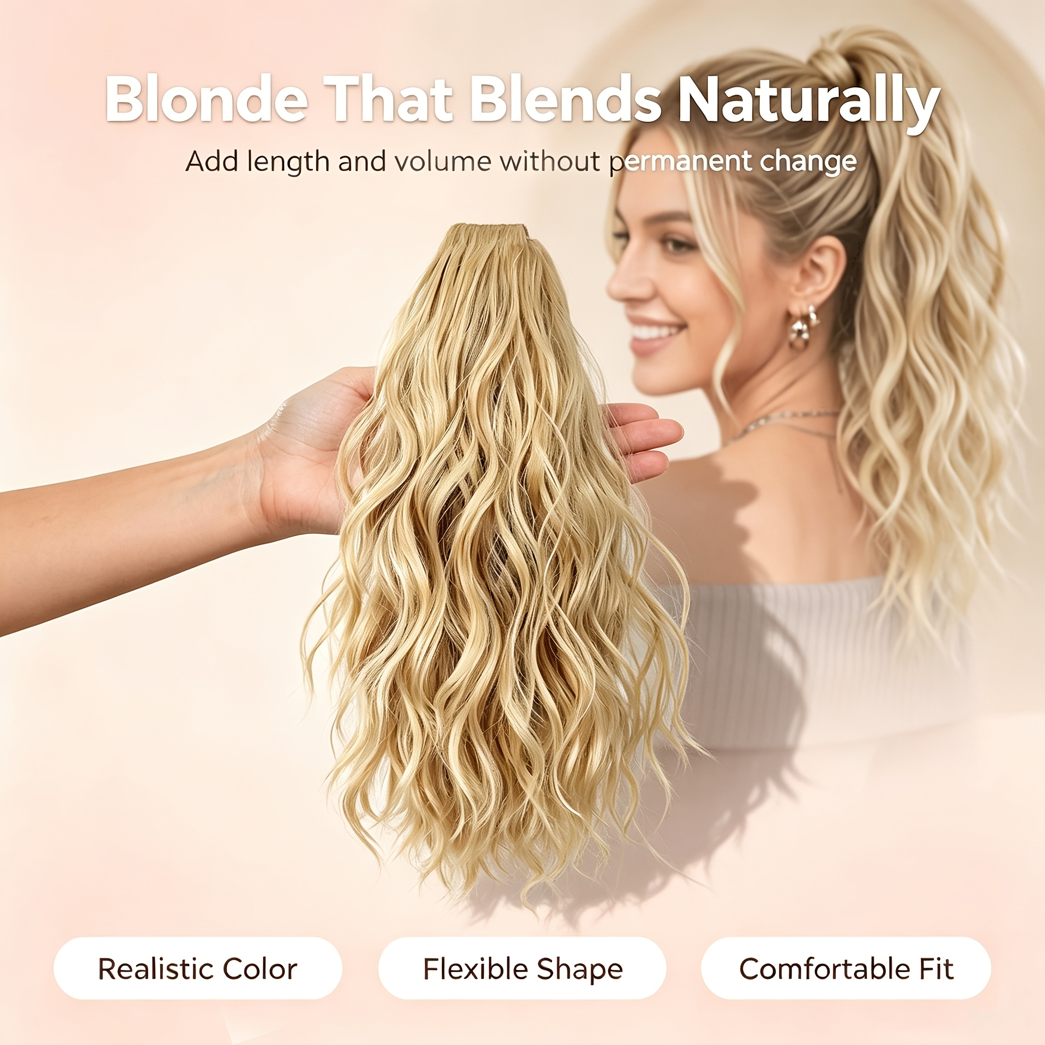 TEMU 14-inch Water Ripple Puff Ponytail Extension, Elastic Ponytail Wig