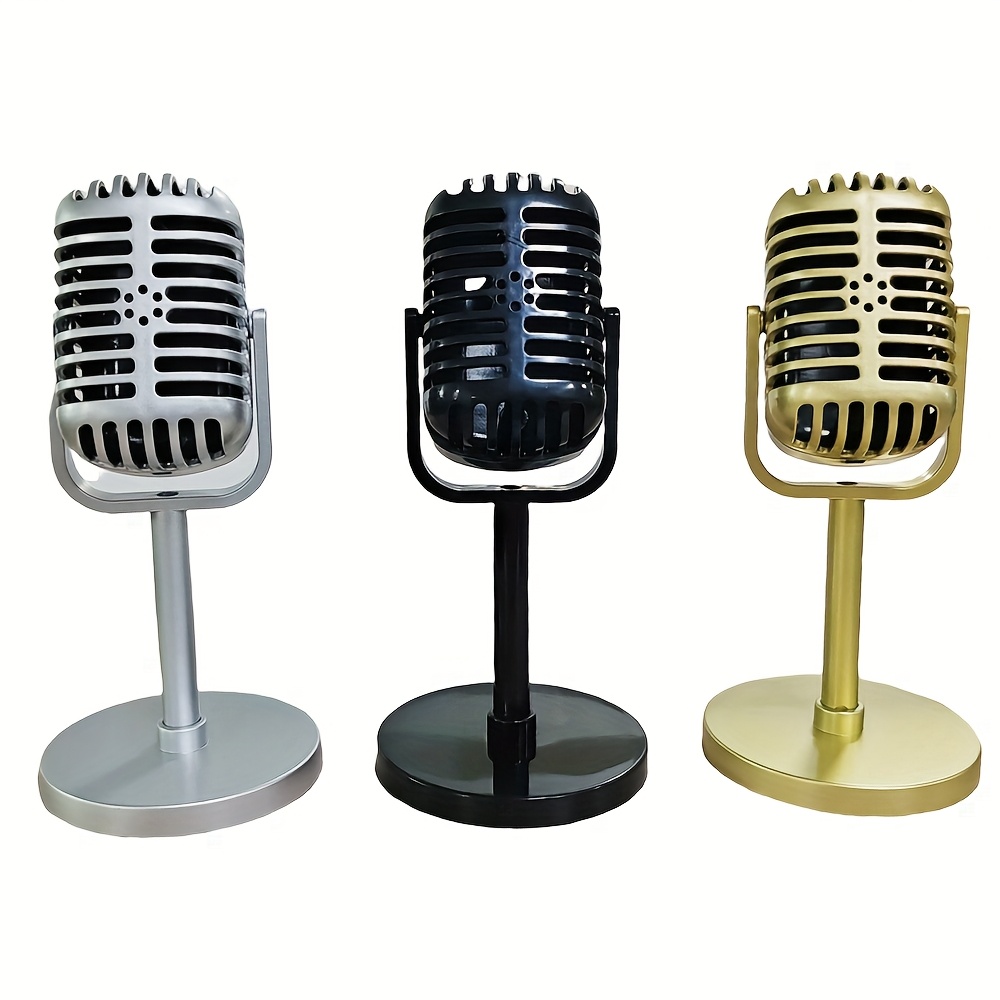 TEMU Set Of 3 Retro-style Microphone Replicas, Made Of Plastic, Designed For Party Performances, Stage Decor, And Themed Gatherings, Perfect For