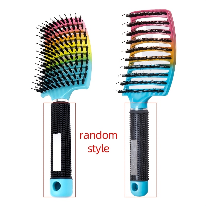 1pc Curved Ventilated Bristle &nylon Hair Brush, Massage Comb, Anti-static, Abs Plastic Handle, Suitable For Dry And Wet Use Random Handle Styles