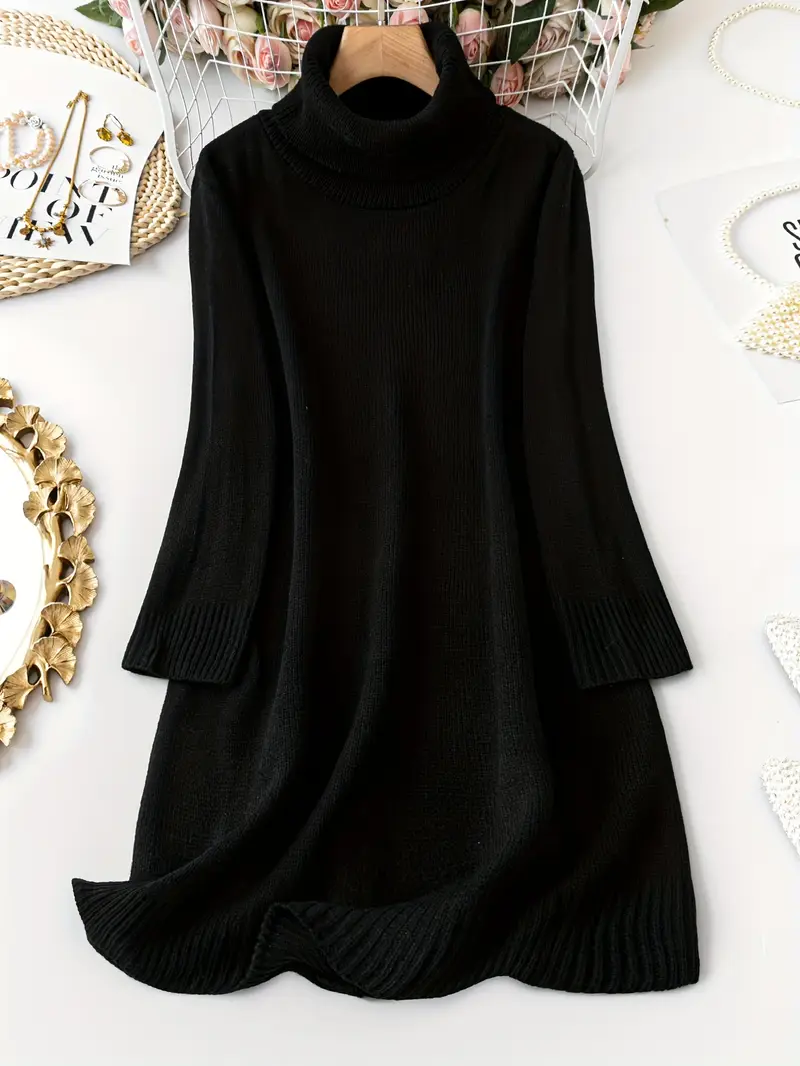 womens casual high neck turtleneck sweater dress solid color - Temu Bahrain womens casual high neck turtleneck sweater dress solid color - Temu Bahrain