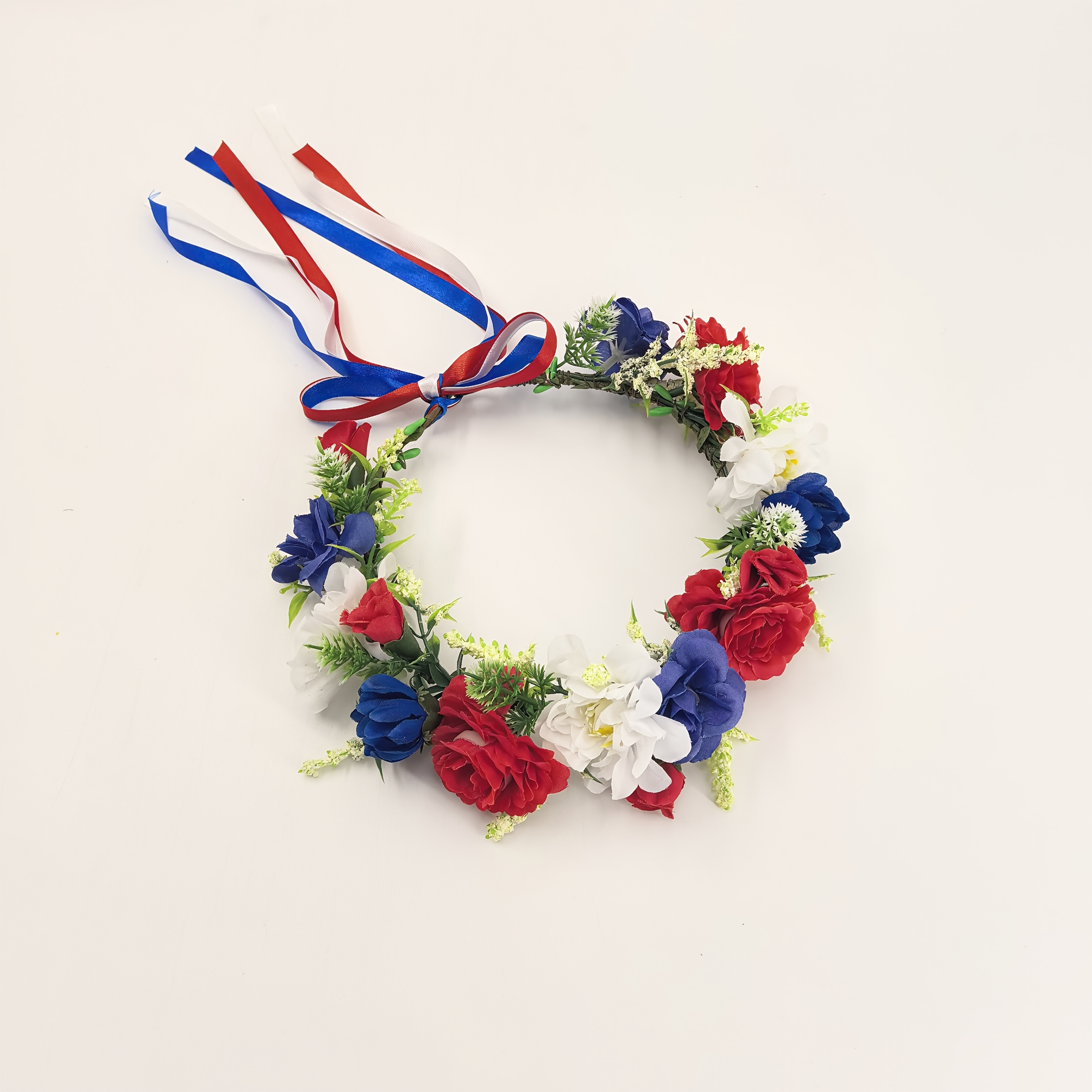 TEMU 1pc Red, White, And Blue Ribbon Streamer Garland Headband, Retro Pastoral Style, Football Game Fan Costume, Day Celebration, Seaside Vacation