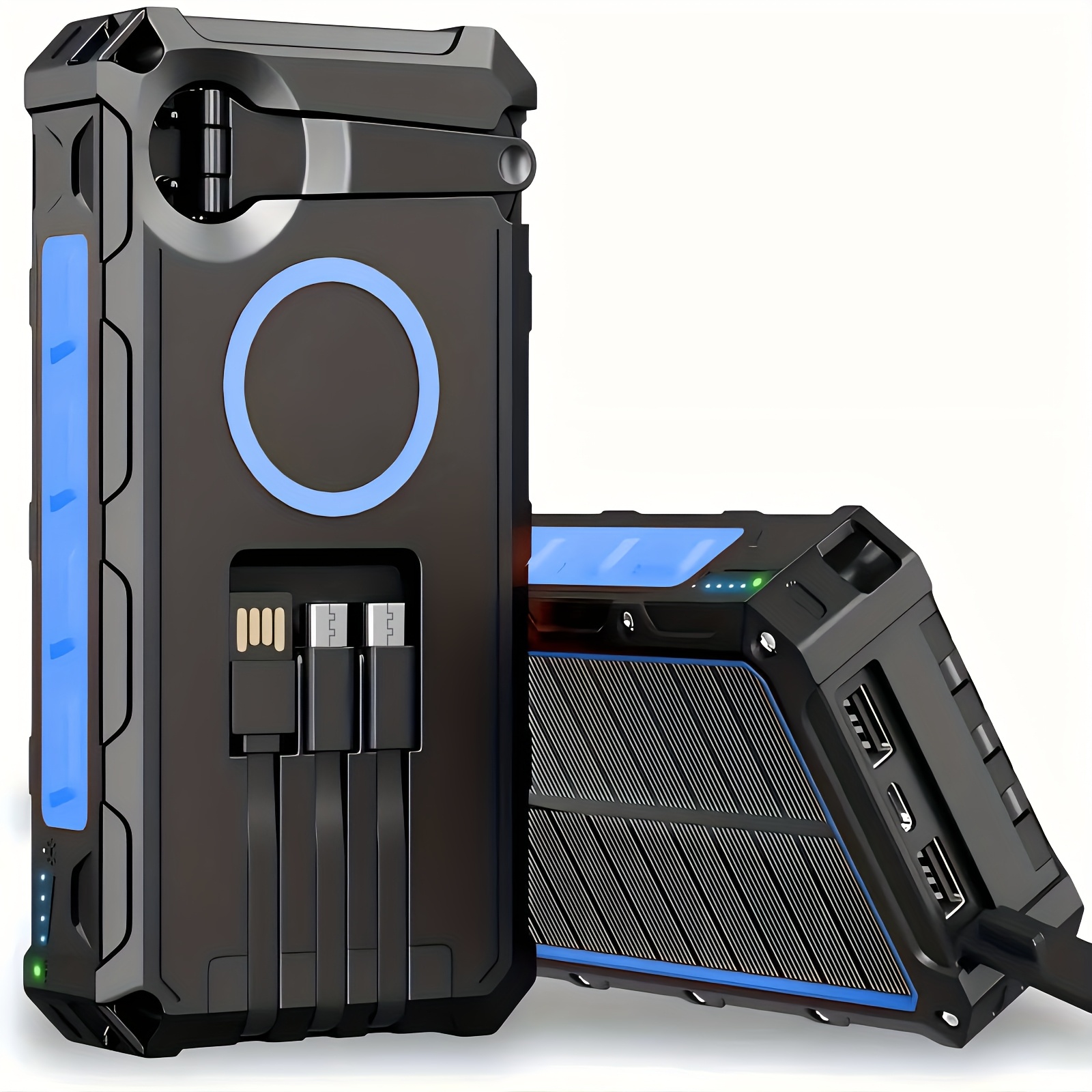 TEMU Power Bank Wireless Charger 30000mah Comes With A Wire Hand Crank And 3 Cables 15w Fast Charging Power Outputs & 4 Solar Portable Charger,