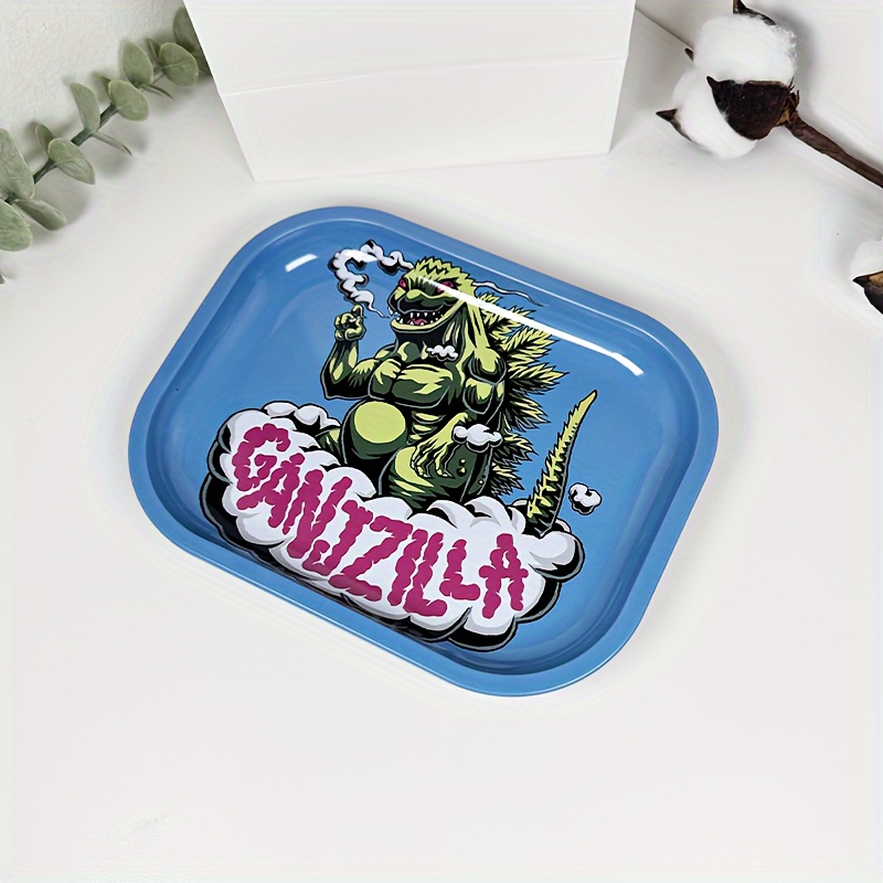

1pc, Creative Illustration Small Tray, Japanese Style, Iron Serving Plate For Living Room Bedroom, Fruit/candy/snack Tray, Desk Organizer