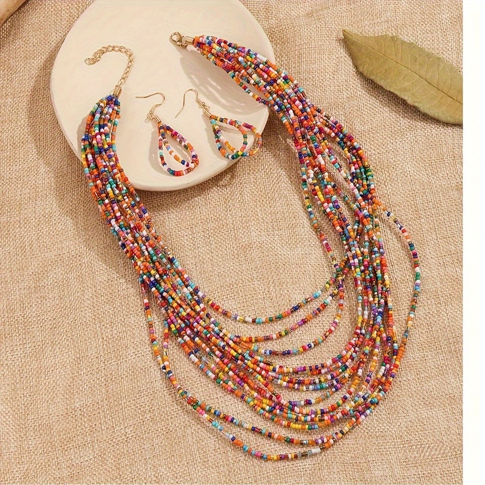 set bohemian multi layered 925 silvery vintage bead Temu