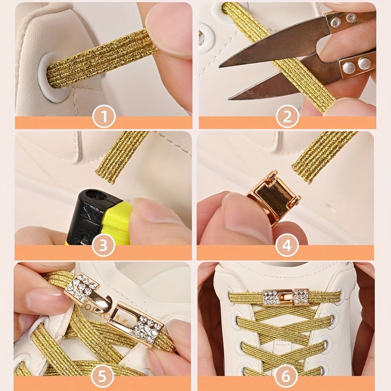 1 Pair of Rhinestone Buckle Shoelaces, No Need to Take Off Shoes, 2 Elastic Bands and 2 Shoe Lace Buckles, Colorful Fashion Gradient Rainbow Laces Suitable for Casual Shoes and Sports Shoes