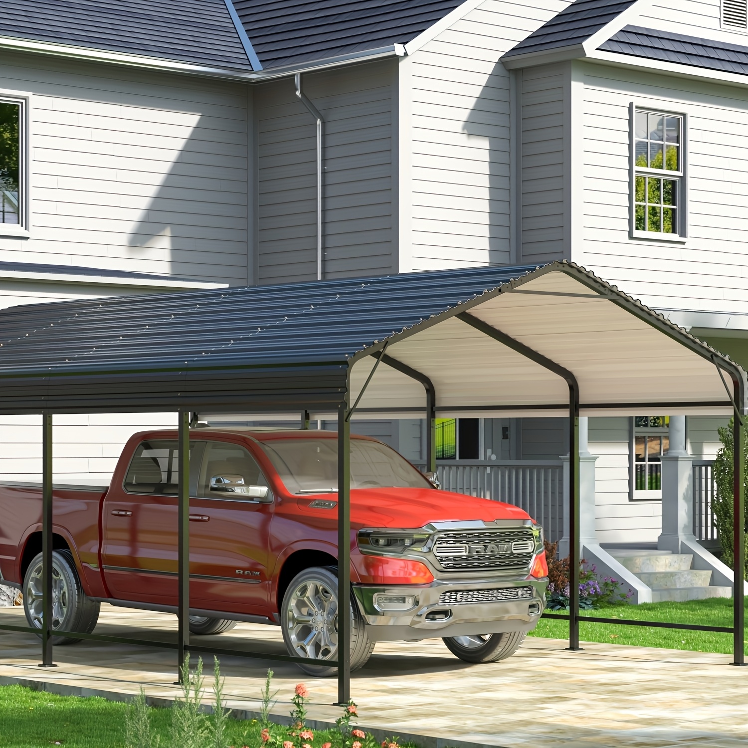 TEMU Viwat 12x20ft Outdoor Metal Carport With Base – Sturdy Shelter For Vehicles, Boats, And Equipment