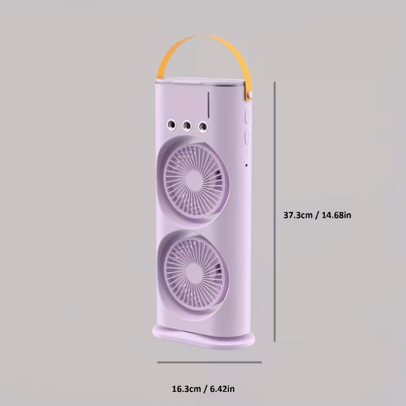 portable air conditioner featuring usb with a 3000mah rechargeable lithium battery three of spray humidification and an core permanent magnet motor purple 6